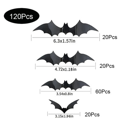 Morcegos 3D 12/48/60/72 Peças de Decoração de Morcego de Halloween e 4 Tamanhos