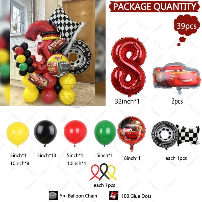 Kit Festa Balão Metalizado Carros Mcqueen Troféu, Kit Com 39 peças Balões Cor Colorido