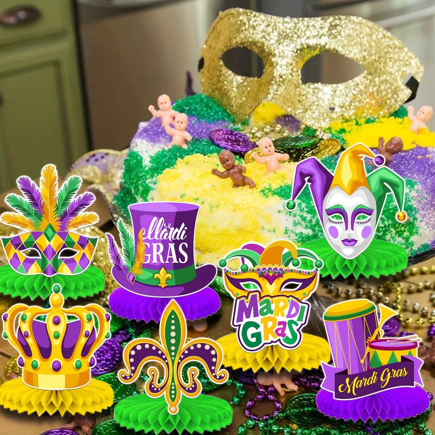 Decoração de mesa de carnaval, peça central de colmeia, centro mesa carnaval de 9 peças