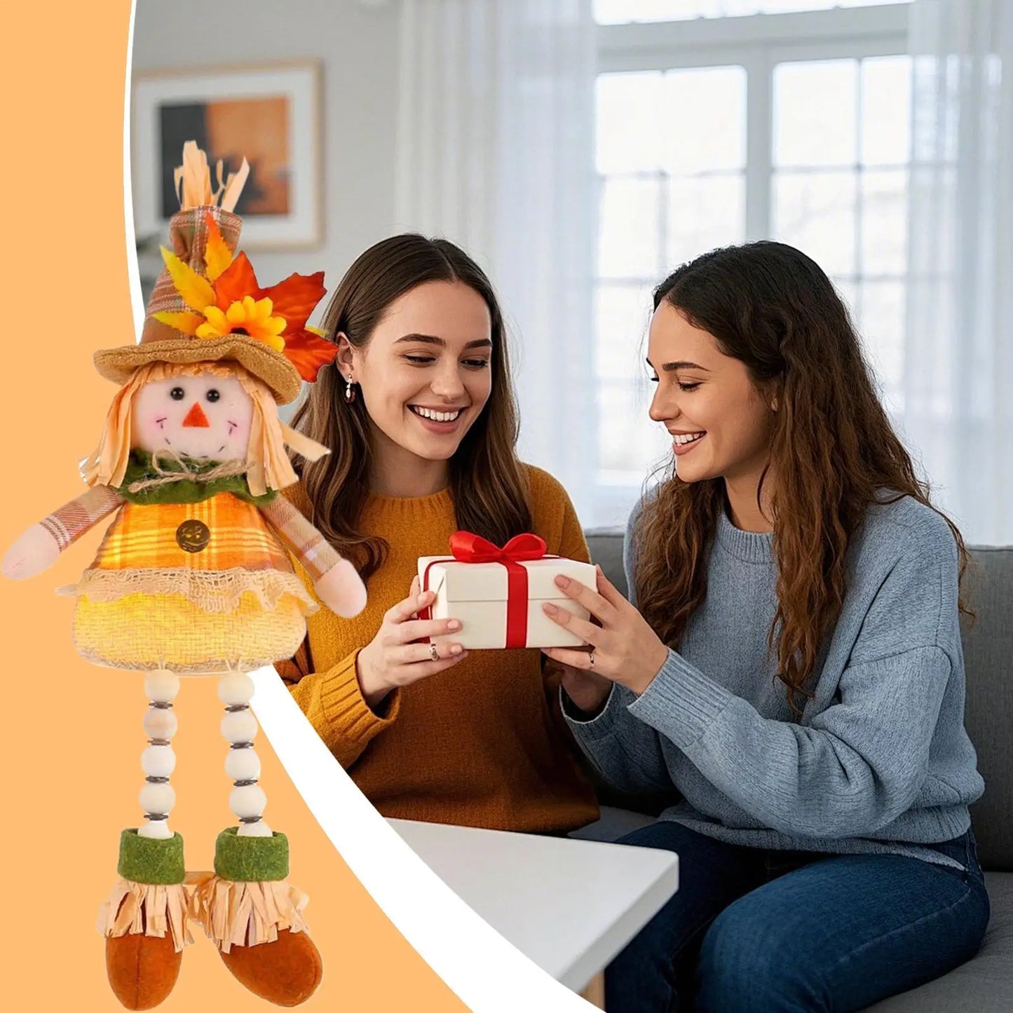 Boneco de Festa Junina Espantalho de pelúcia iluminado de 38 cm com pernas penduradas