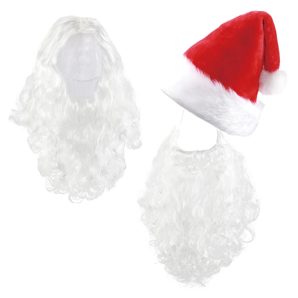 Roupa De Papai Noel Fantasia Barba Peruca Luvas Óculos Sino