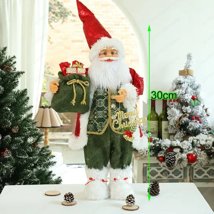 Boneco Papai Noel Figura de Papai Noel Bonita em Pé, Colecionável, Boneca de Papai Noel para Mesa de Escritório, Lantejoulas Prateadas
