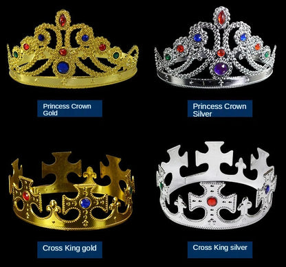 Coroa Rei Rainha Príncipe Princesa Plástica Ajustável Festa Com Rainha Dourada