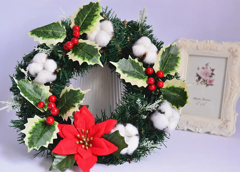 Guirlanda de flores de algodão seco, guirlanda de Natal, pingente de porta, decoração