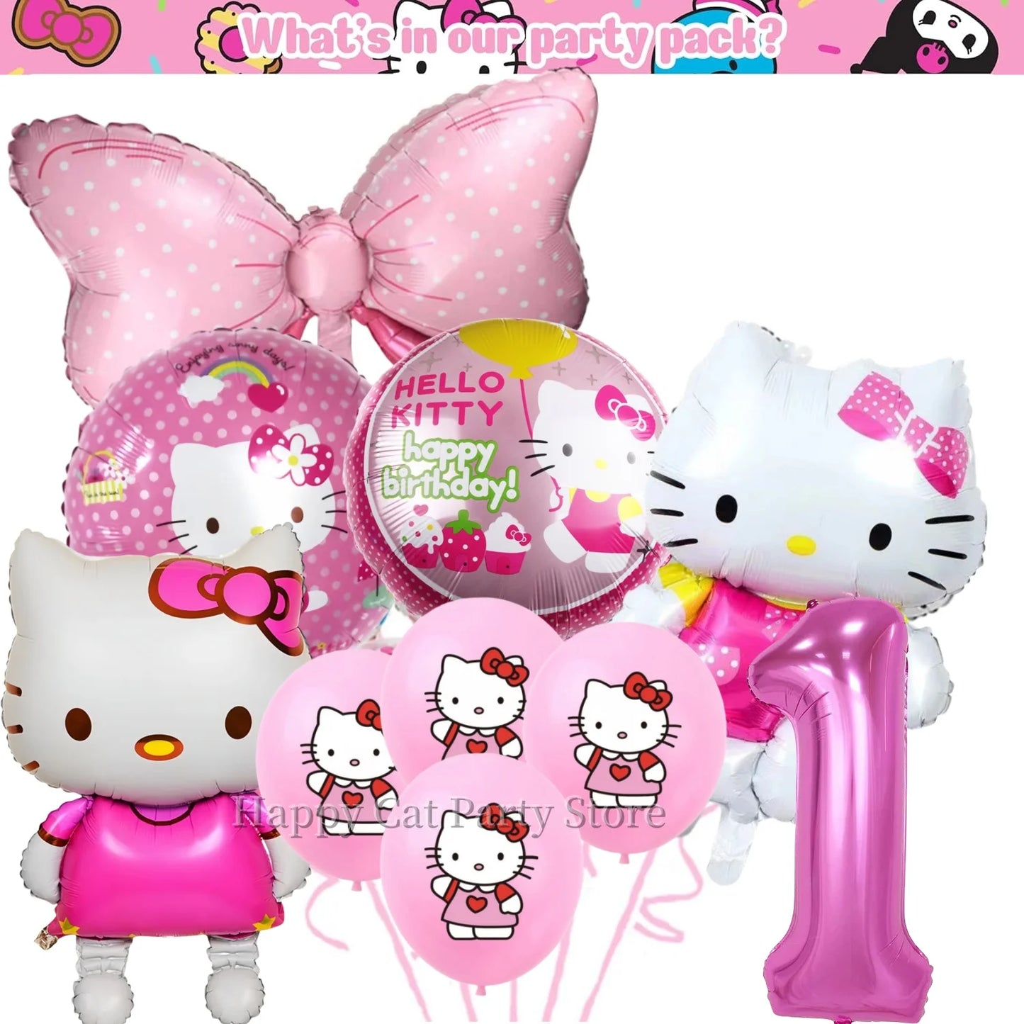 Kit de hello kitty para decoração de festa de aniversário de Kitt - 217 peças, incluindo top
