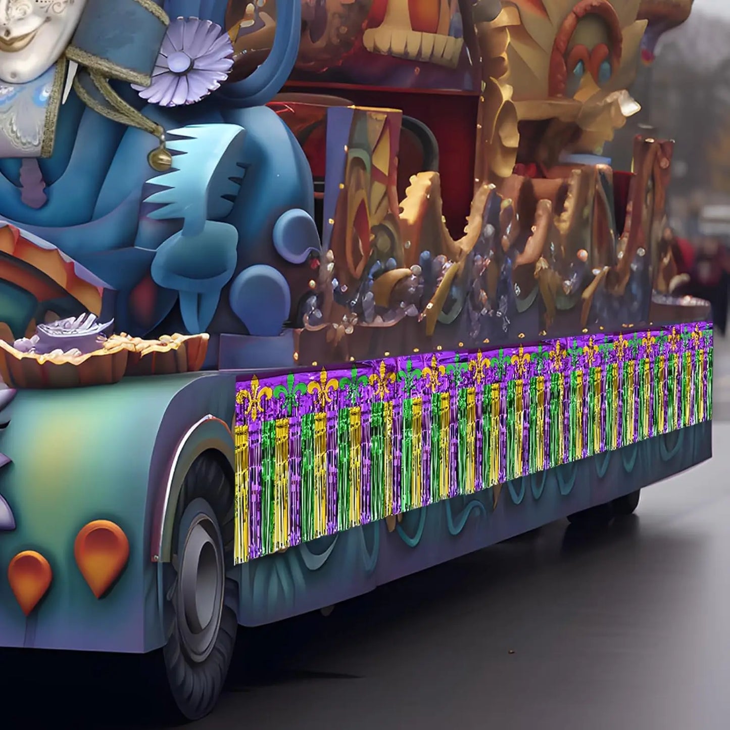 kit Carnaval Pacote com 1 saias de mesa com franjas metálicas Carnaval de 29,5 x 182 cm