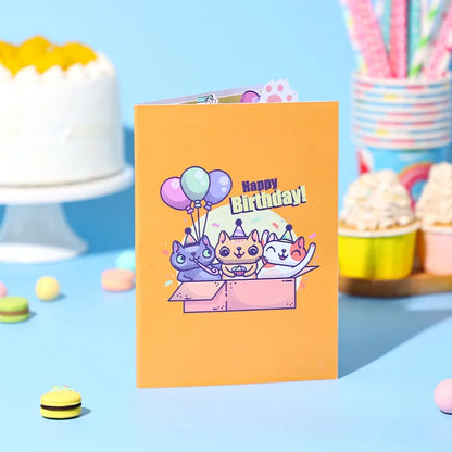 Feliz aniversário 3D gato cartão, Pop Up Card, Melhor presente de aniversário