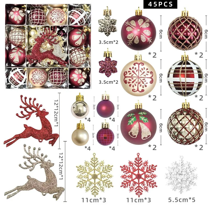 Bola de Natal Conjunto de 45 Peças de Enfeites de Bola de Natal Enfeites de Natal Variados