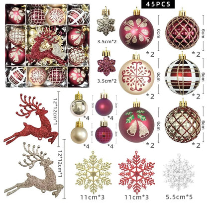 Bola de Natal Conjunto de 45 Peças de Enfeites de Bola de Natal Enfeites de Natal Variados