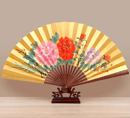 Leque Grande De Bambu Oriental 30cm Aberto e Leque Grande De Bambu