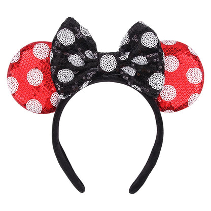 Tiara de orelhas de Disney iluminada de luxo com laço piscante e estampa de bolinhas