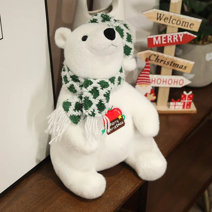 Urso Natal polar de pelúcia – Urso de pelúcia branco com cachecol | Animais de pelúcia