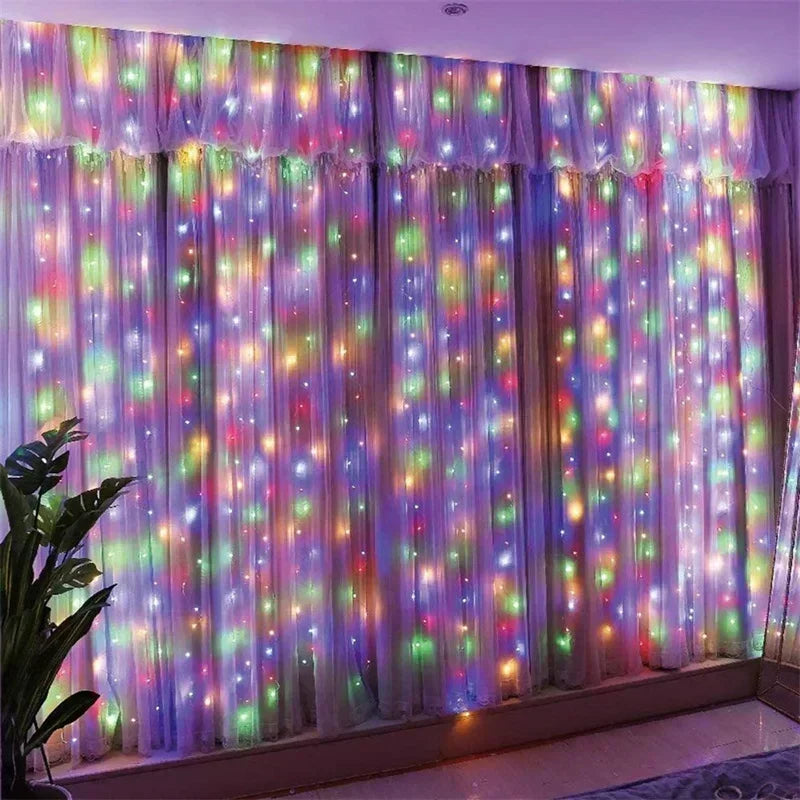 Cortina luz led pisca ou fixa 300 leds 3x3m Natal Festas Decorações USB  (Branco frio)