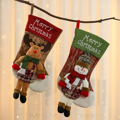 Meia Bota Natalina Decorativa Rústica Personagens 3D, Meia de Presente para Shopping