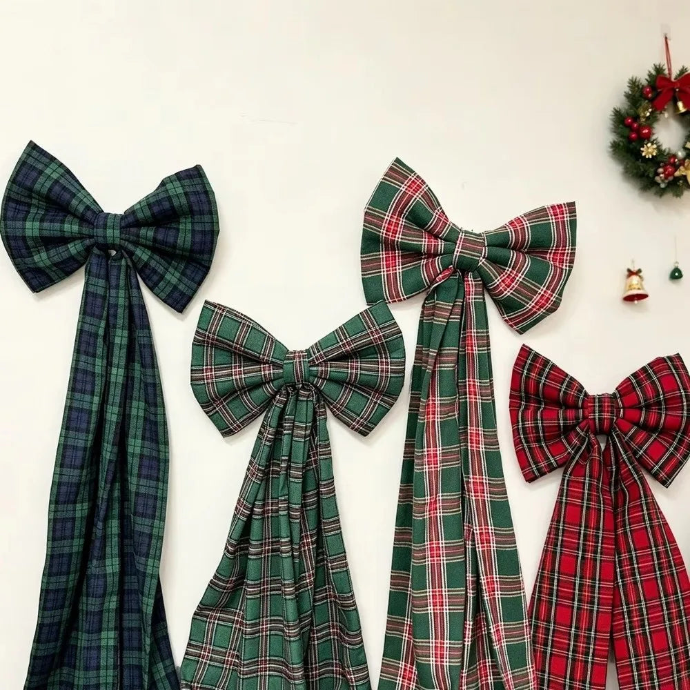 Laço Vermelho Gigante para Shopping, Laços Decorativos de Natal Grandes Fitas Longas Estilo Tartan ou Xadrez