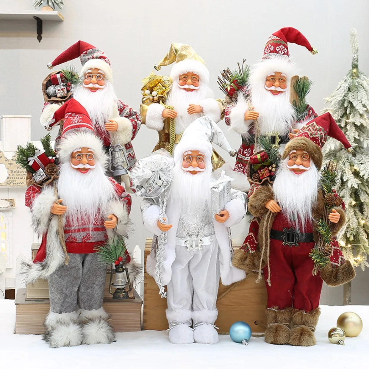 Bonecos de Papai Noel artesanais e fofos, figuras chiques de Papai Noel