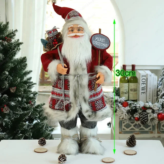 Boneco Papai Noel Figura de Papai Noel Bonita em Pé, Colecionável, Boneca de Papai Noel para Mesa de Escritório, Lantejoulas Prateadas