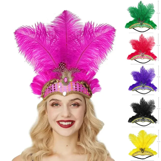 Fitas de cabelo para carnaval, acessórios de carnaval, fascinador de penas, máscara