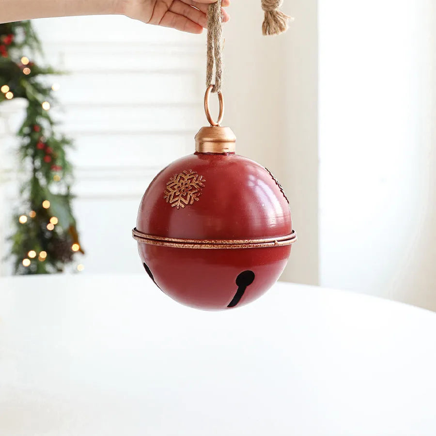 Bola De Natal Guizo Vermelho Em Metal Com Cordinha Enfeite 16cm - Grillo