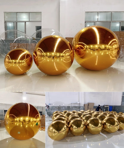 Bola espelhada inflável dourada, bolas brilhantes grandes esferas refletivas reutilizáveis