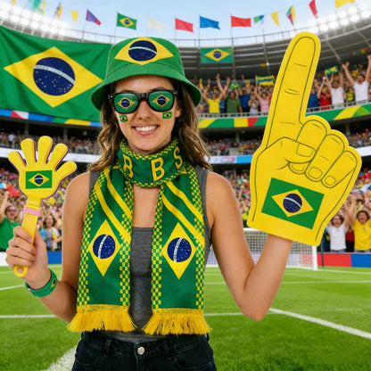 Kit Torcedor Brasil 6 Peças, Futebol Copa, Cachecol, Kit Torcedor Brasil Copa do Mundo