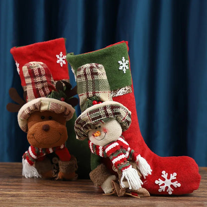 Kit 1 Meias de Natal 3D / Botas Decorativas com Papai Noel, Boneco de Neve e Rena