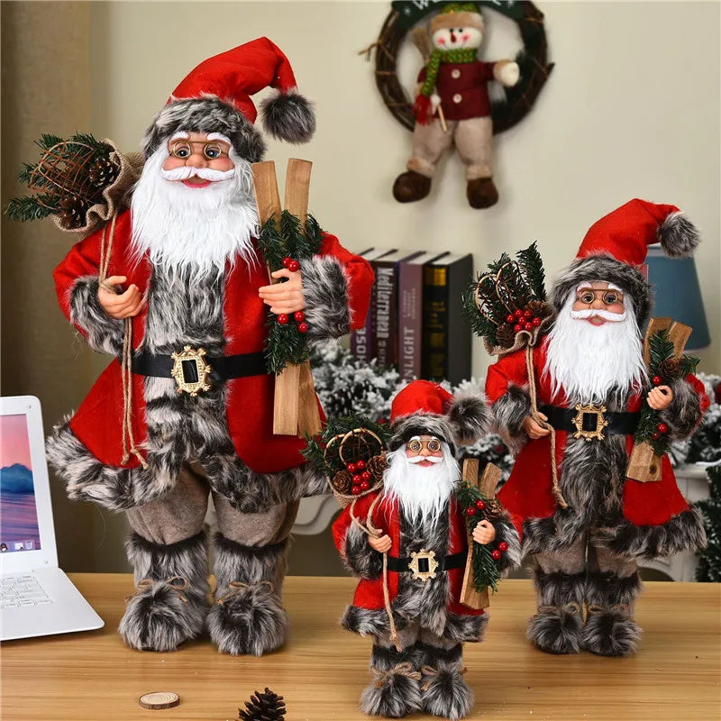 Boneco de Papai Noel em pé, enfeite de Natal para festa de Natal, lareira e férias 40cm