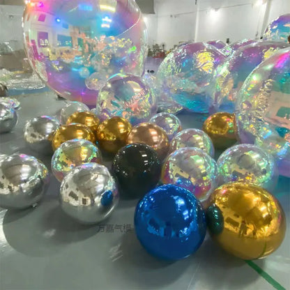 Bola de espelho inflável prateada, grande, brilhante, hermética, gigante, balão pendurar