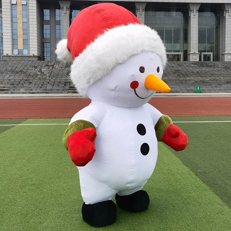 Fantasia Inflável Papai Noel Pelúcia e Raje Inflável Boneco de Neve Adulto