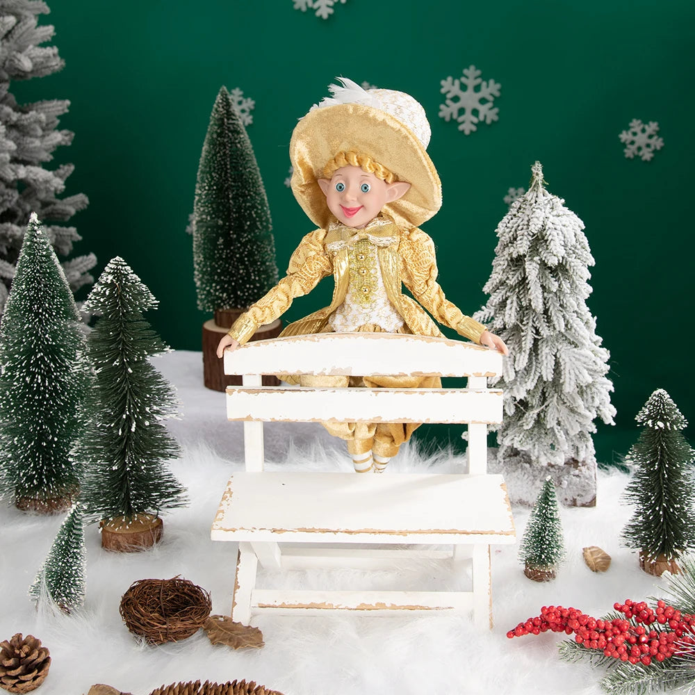 Elfo Decorativo para Shopping, Elfo Estatueta Pelúcia Artesanal Natal Vermelho, Verde, Rosa e Vinho
