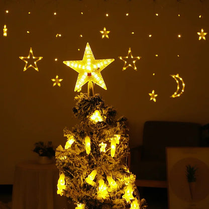 Estrela de natal árvore topper luzes led brilhante estrela lâmpada espumante luz