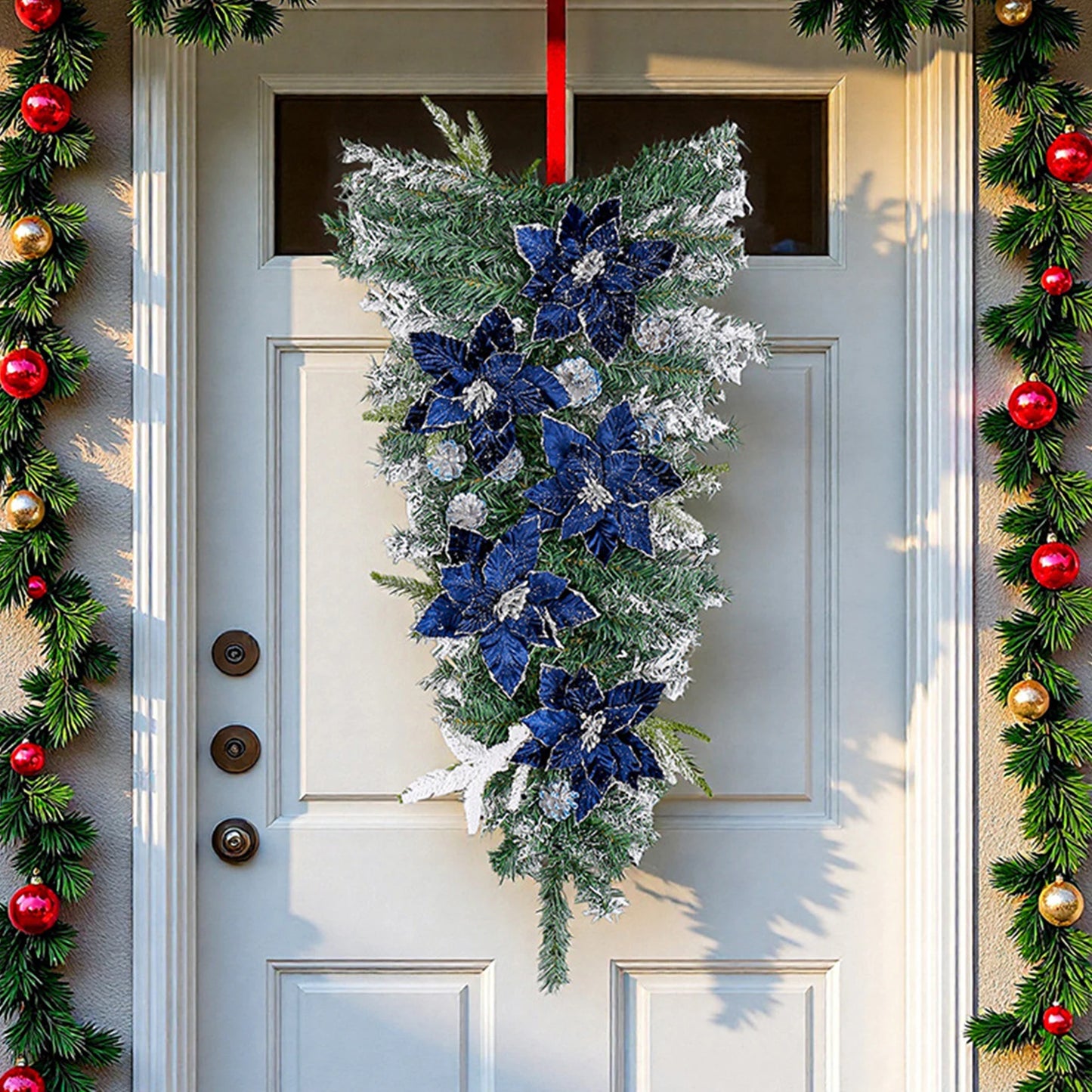 Guirlanda de Natal Azul Escuro em forma de gota para escadas de Natal, guirlandas Natal