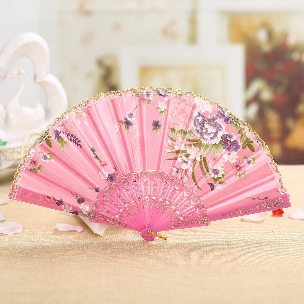 Fãs de festa de renda com laço de seda dobrável estilo mão flor dança ventilador