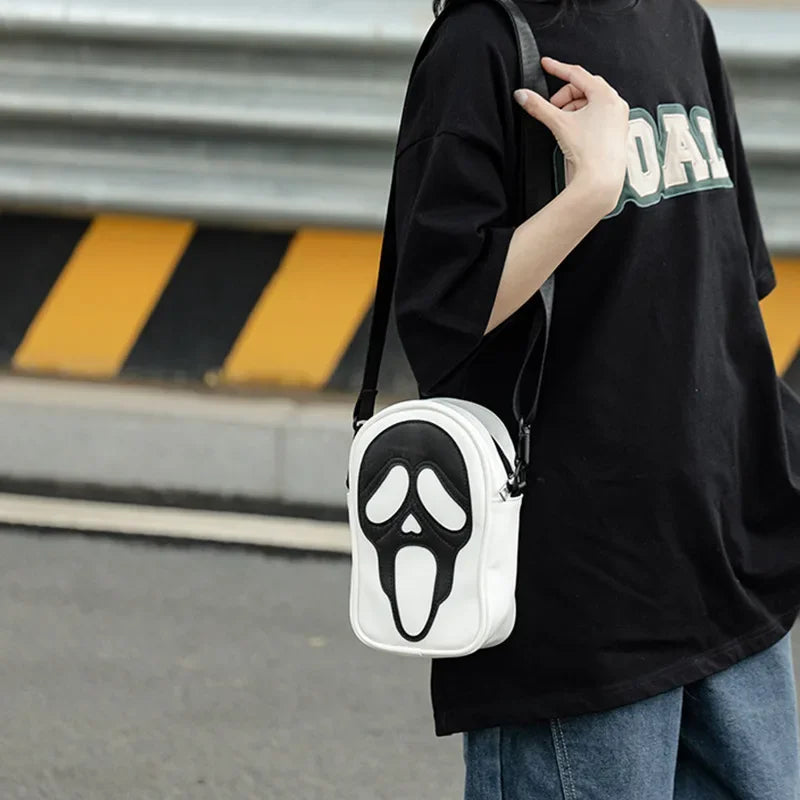 Bolsa transversal com rosto de fantasma refletivo de Halloween para mulheres e homens
