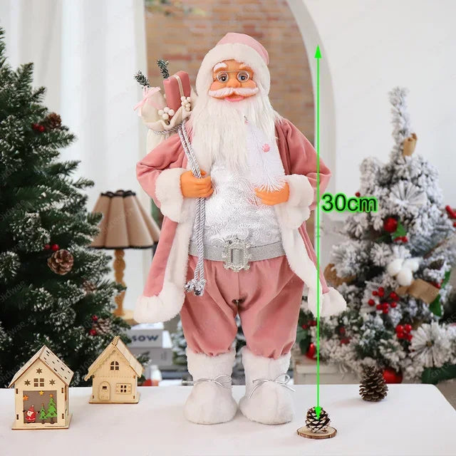 Boneco Papai Noel Figura de Papai Noel Bonita em Pé, Colecionável, Boneca de Papai Noel para Mesa de Escritório, Lantejoulas Prateadas