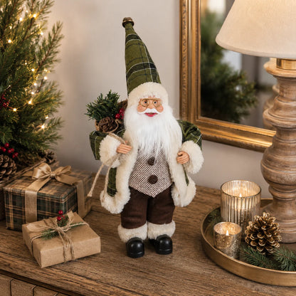 Papai Noel Decorativo de Mesa Verde com Pinheiro e Sacola Presente de 30cm*11.81 Pol.