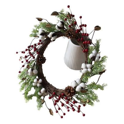 Guirlanda de flores de algodão seco, guirlanda de Natal, pingente de porta, decoração