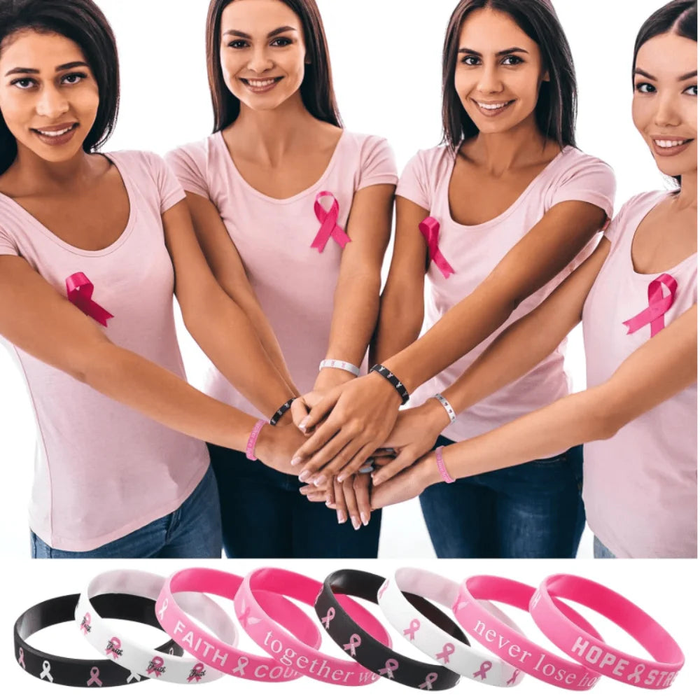 Pulseira de gel outubro rosa Pulseiras de conscientização do câncer mama pulseira silicone