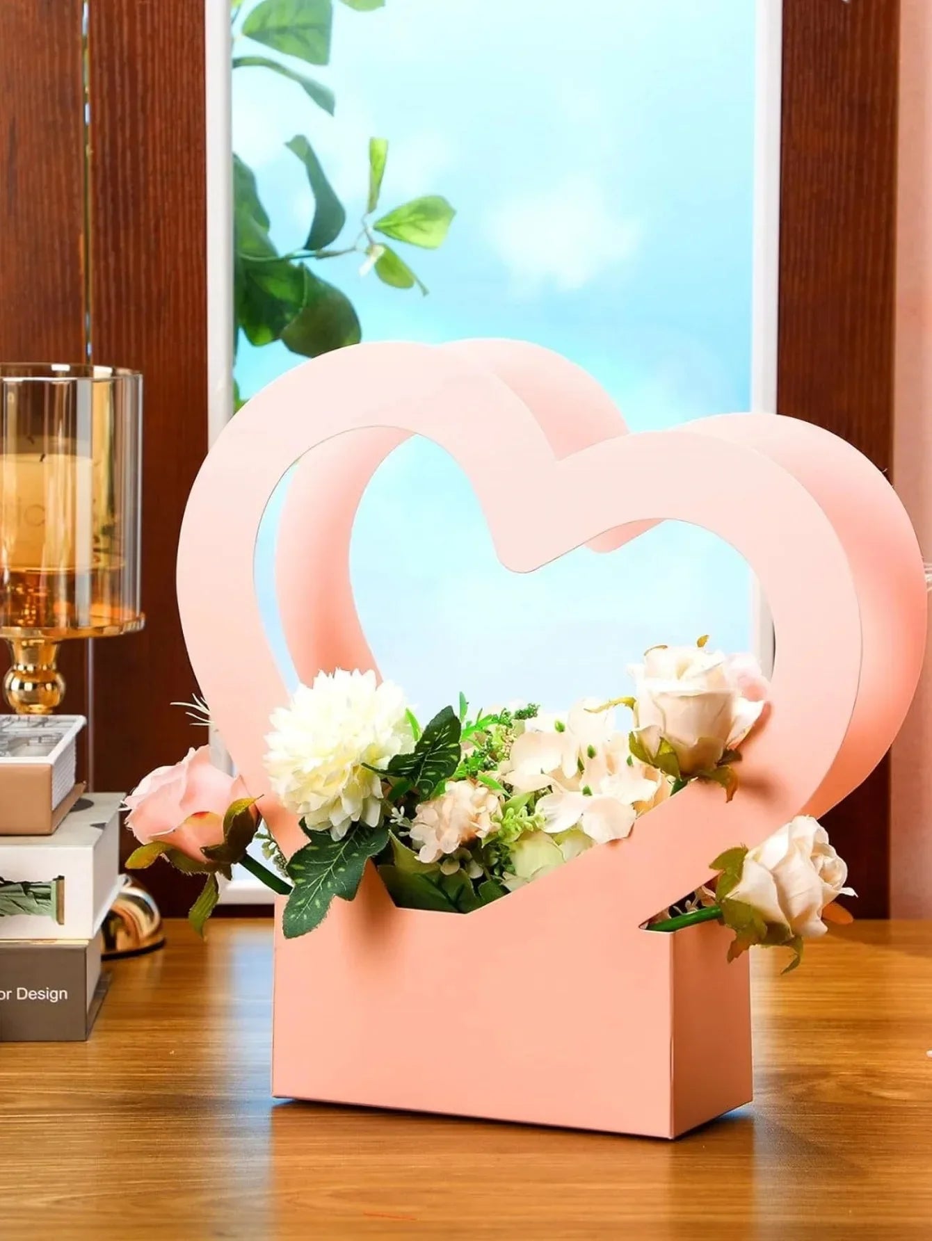 Sacola de flores amor conjunto de 10 peças cestos decorativos flores papelão dourados