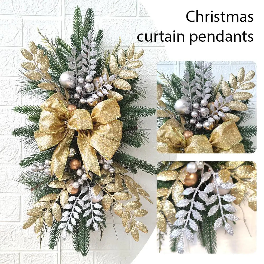 Guirlanda de Natal Decoração Azul e Branco Componente com Guirlanda Dupla de Pinha