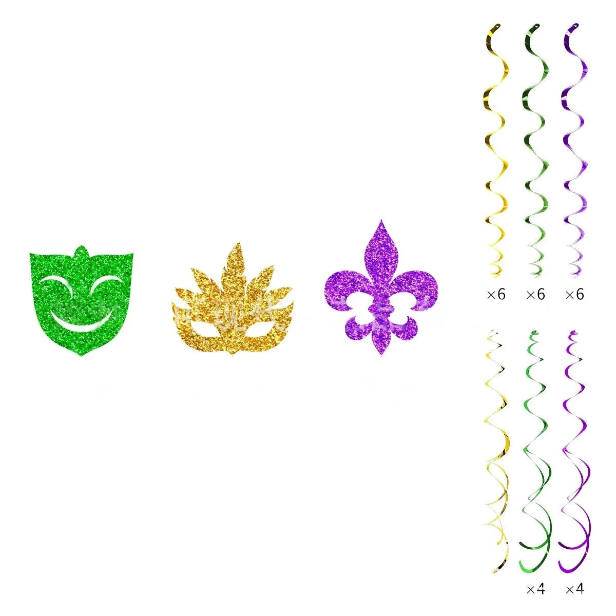 Carnaval, Enfeitadas com Glitter nas Cores Tradicionais Roxo, Verde e Dourado, Apresentando Máscaras de Baile