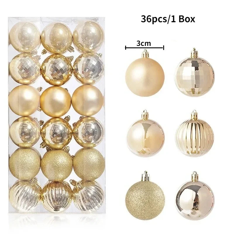 Bolas de natal Ornamentos de árvore de Natal de 3 mm de 36 quilates, grandes ornamentos