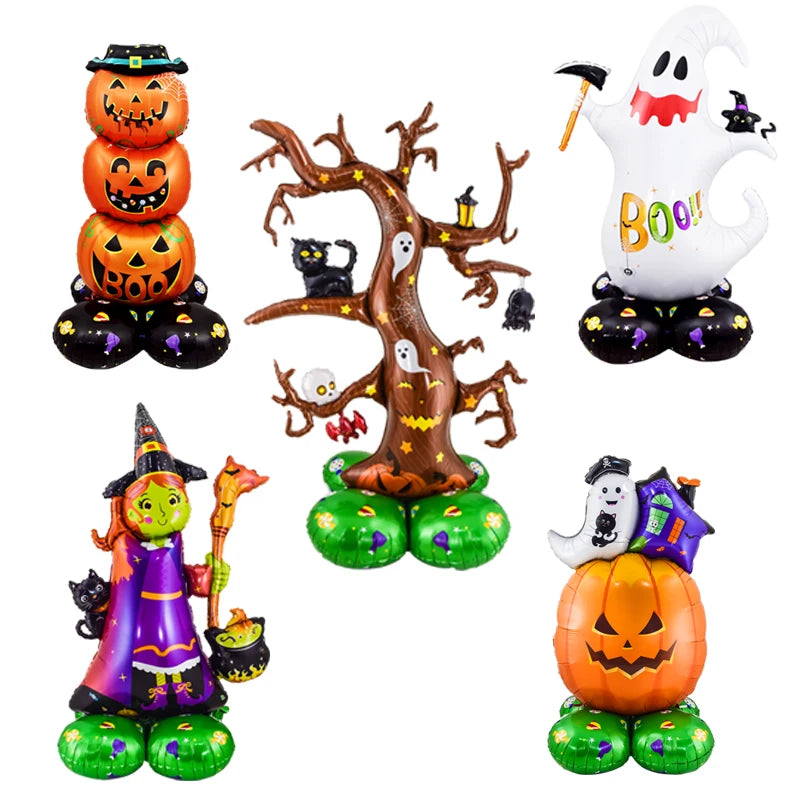 1 Balões de Halloween, 52" enormes, árvore fantasma, abóbora, bruxa, morcego, aranha