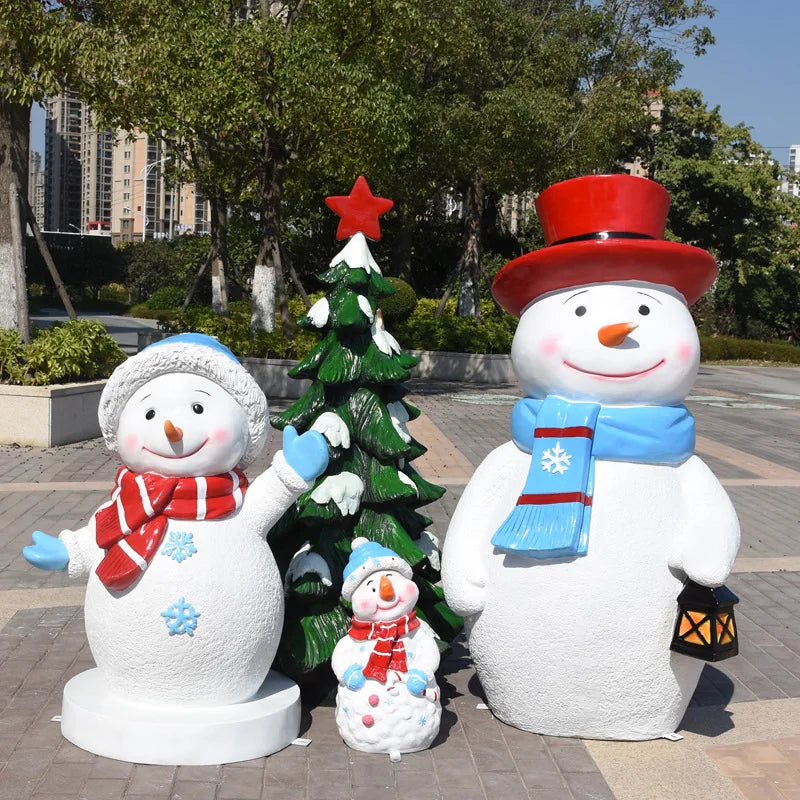 Estátua de Papai Noel em Fibra de Vidro, Boneco de Neve Decorativo Grande para Shopping