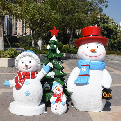 Estátua de Papai Noel em Fibra de Vidro, Boneco de Neve Decorativo Grande para Shopping