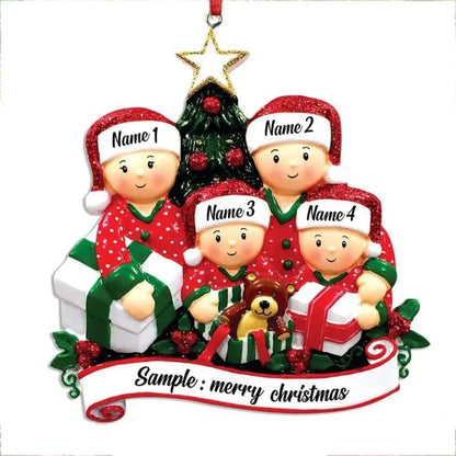Enfeite de Natal Personalizado para Família de 3 Pessoas Abrindo Presentes 8cm/(3.15 pol.)