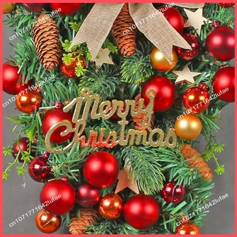 Guirlanda de porta de guirlanda artificial e guirlanda nevada natal com laço vermelho