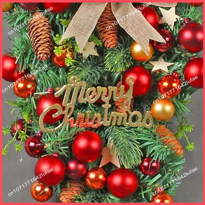 Guirlanda de porta de guirlanda artificial e guirlanda nevada natal com laço vermelho