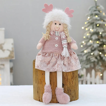 Boneco de Árvore de Natal Festivo Natal Rosa de Pelúcia Tecido Figure Desktop Decoração