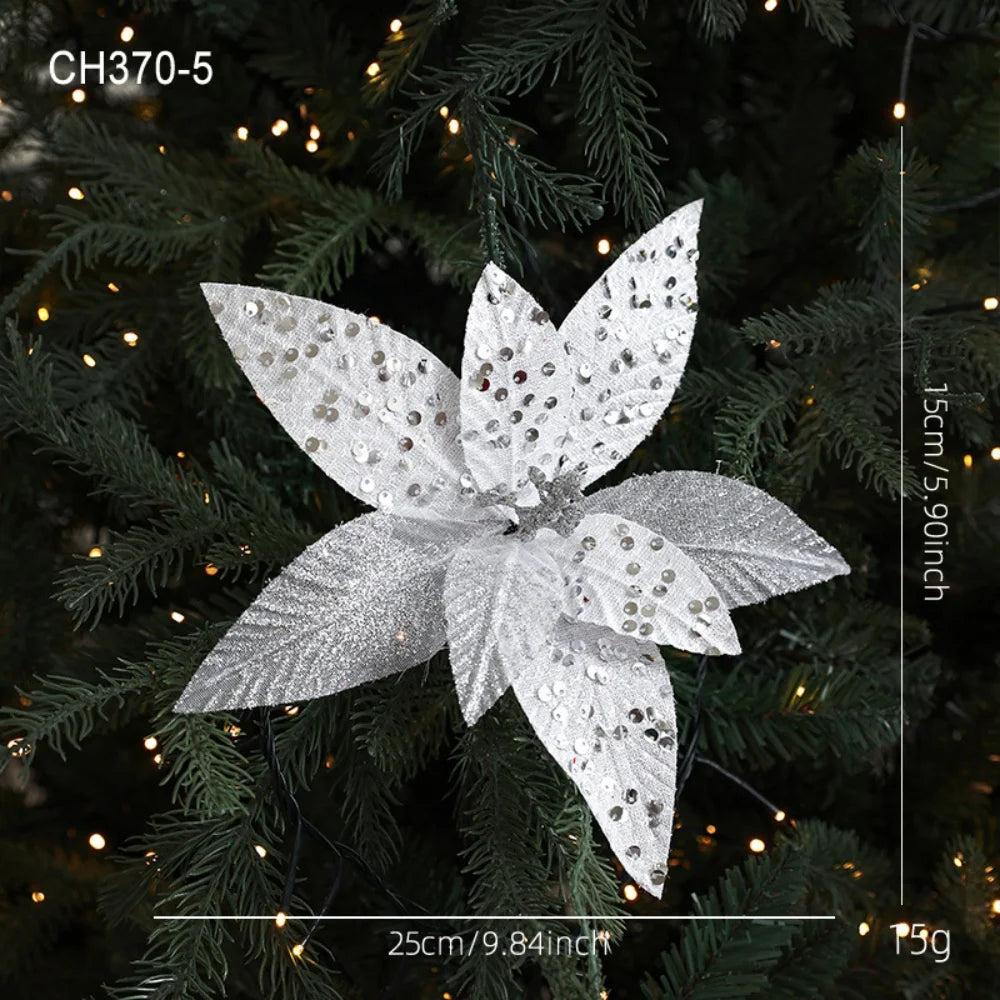 Flor De Natal Poinsétia Vermelho C/ Branco Enfeite e Árvore Terracota